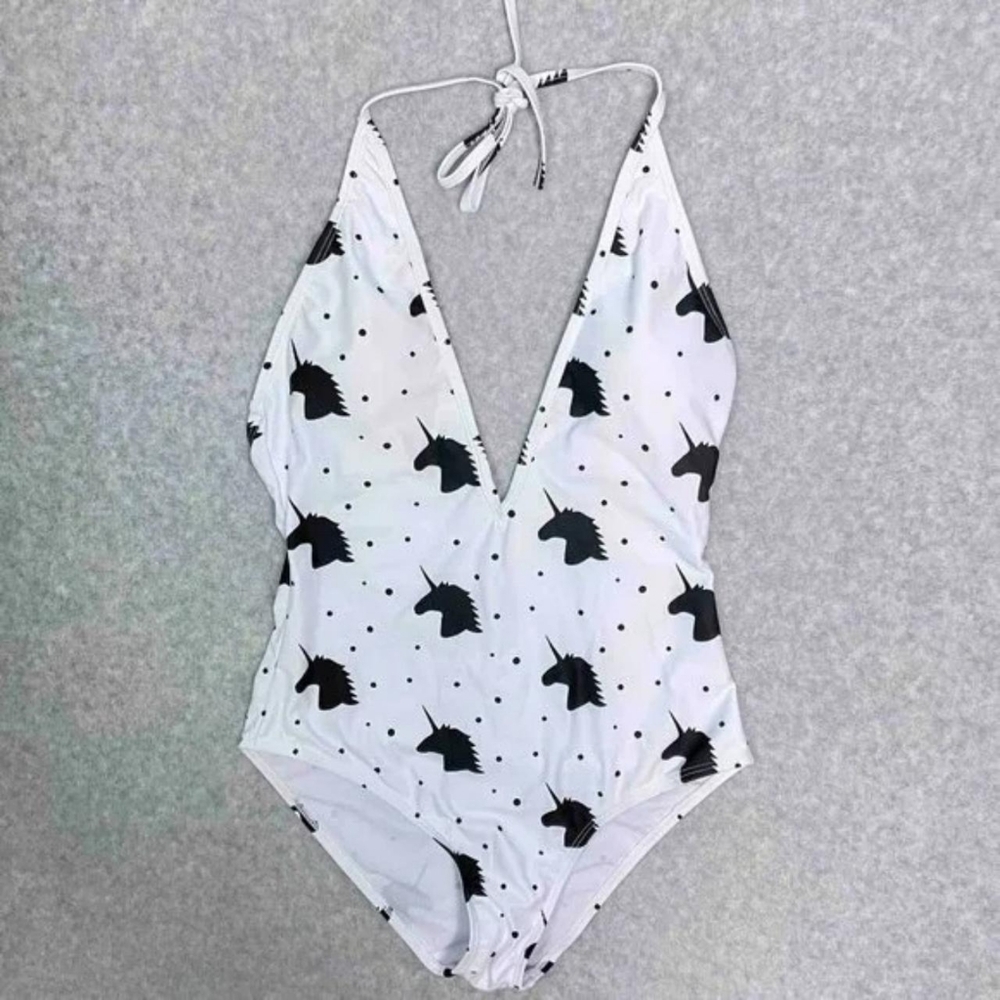PatPat Women's White and Black Swimsuit-one-piece